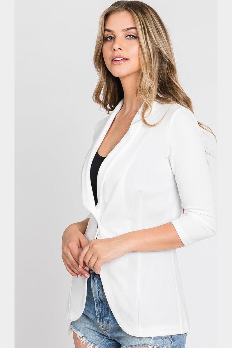 ONE BUTTON WITH SHIRRING DETAILED SLEEVE BLAZER - Doublju