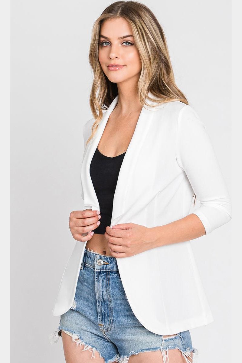 ONE BUTTON WITH SHIRRING DETAILED SLEEVE BLAZER - Doublju