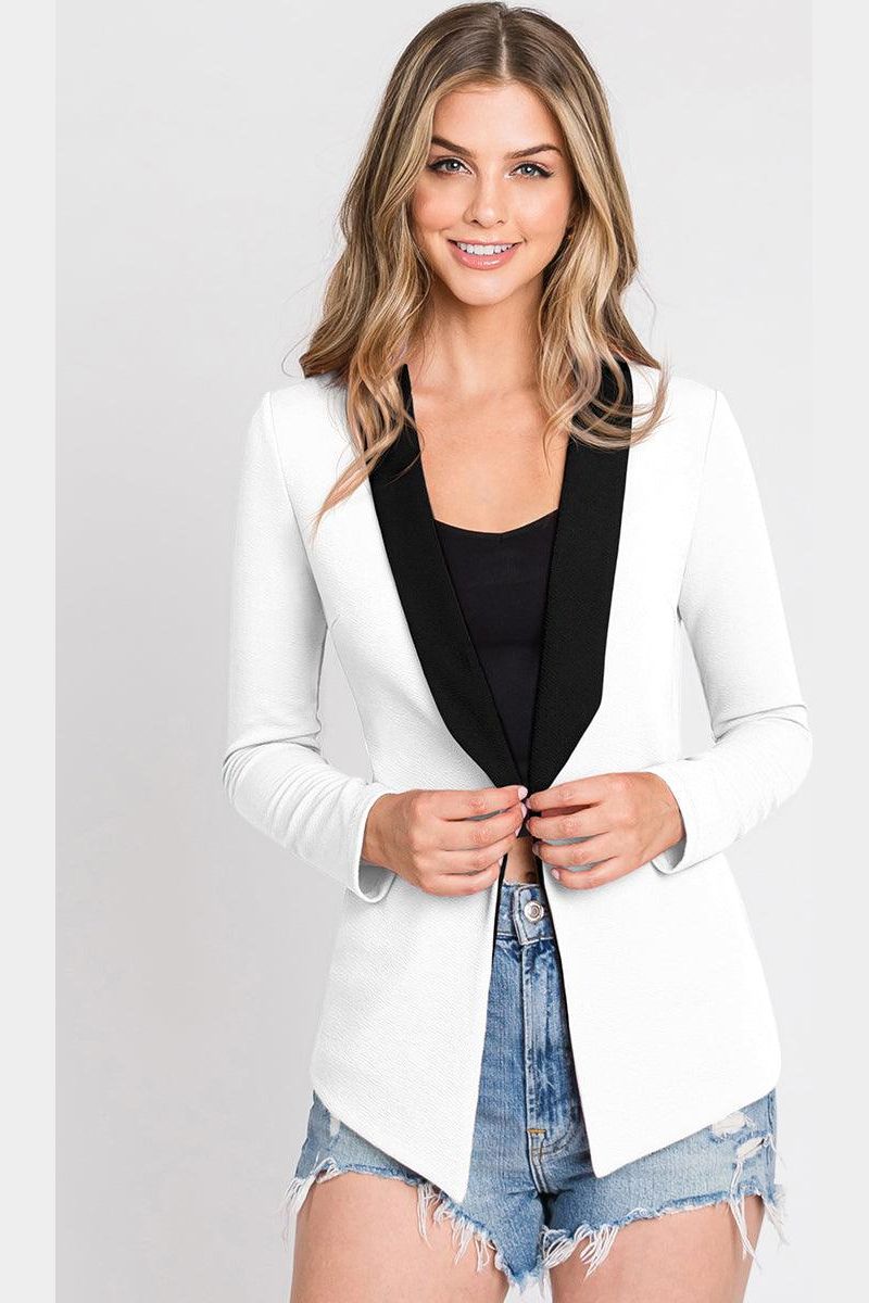 LONG SLEEVE TAILORED WITH A DRAPED BLAZER - Doublju
