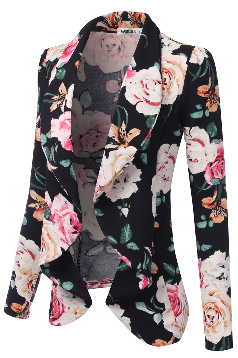 Classic Draped Open Front Blazer Jacket for Women with Plus Size