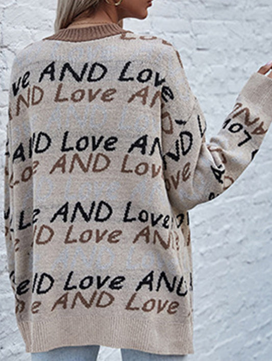 Letter jacquard mid-length cardigan