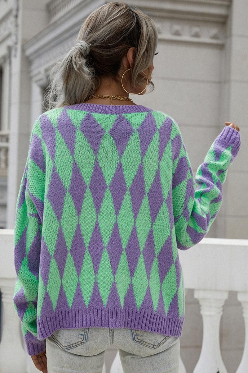 ROUND NECK BUTTON DOWN PLAID PATTERN CARDIGAN - Doublju