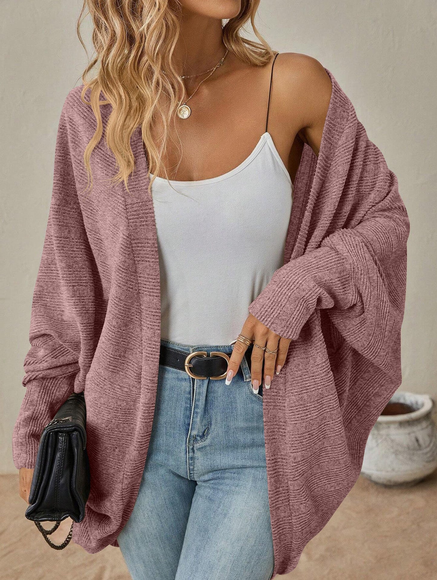 Solid color mid-length sweater