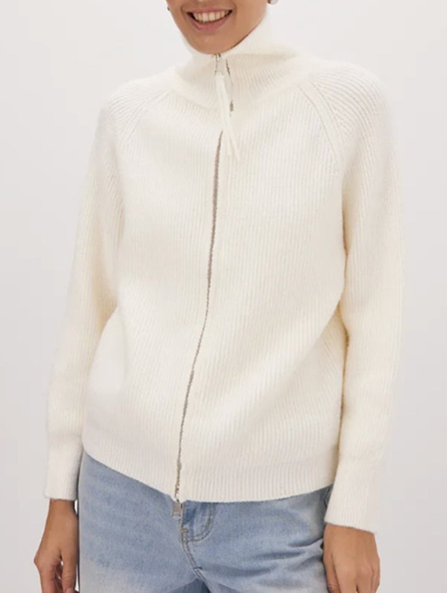 Double-ended zipper knitted cardigan