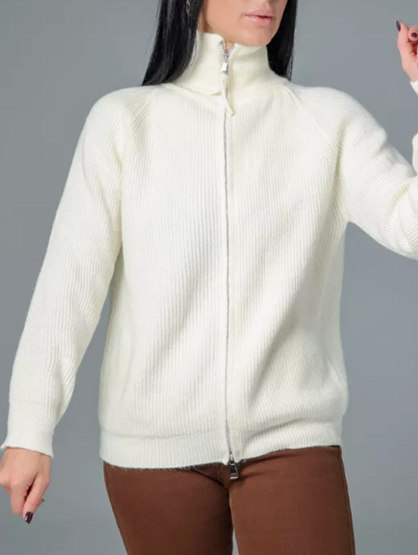 Double-ended zipper knitted cardigan