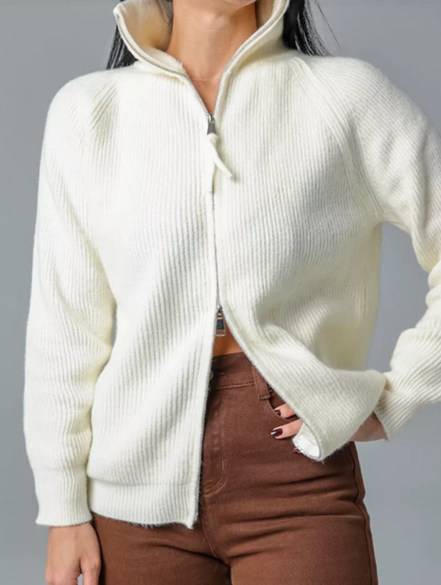 Double-ended zipper knitted cardigan
