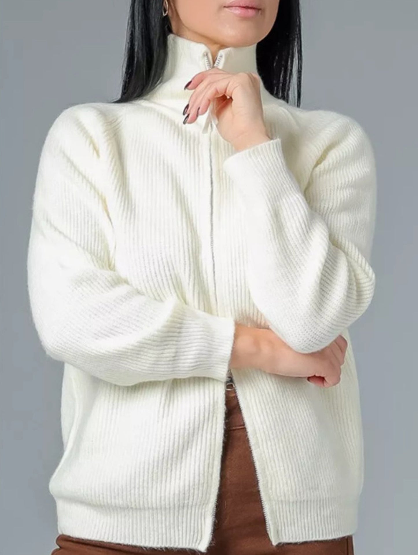 Double-ended zipper knitted cardigan