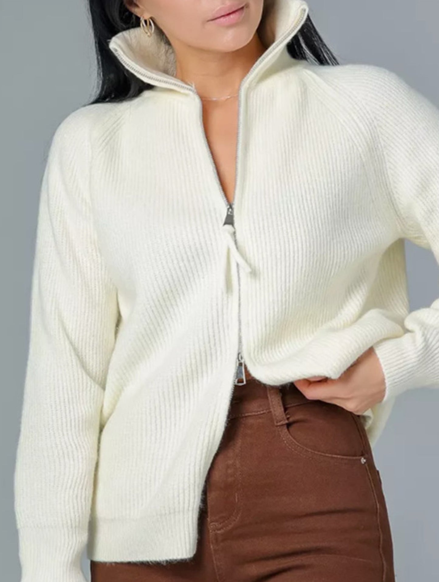 Double-ended zipper knitted cardigan