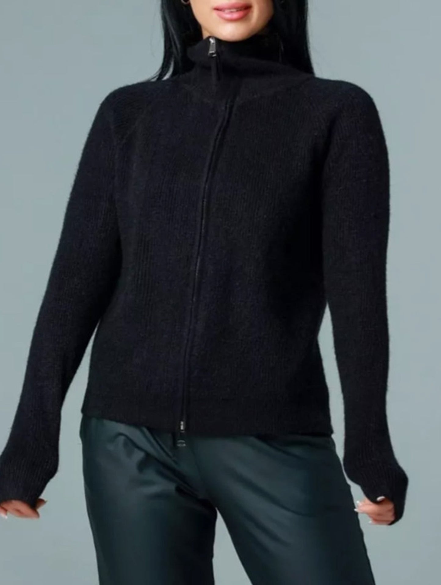 Double-ended zipper knitted cardigan