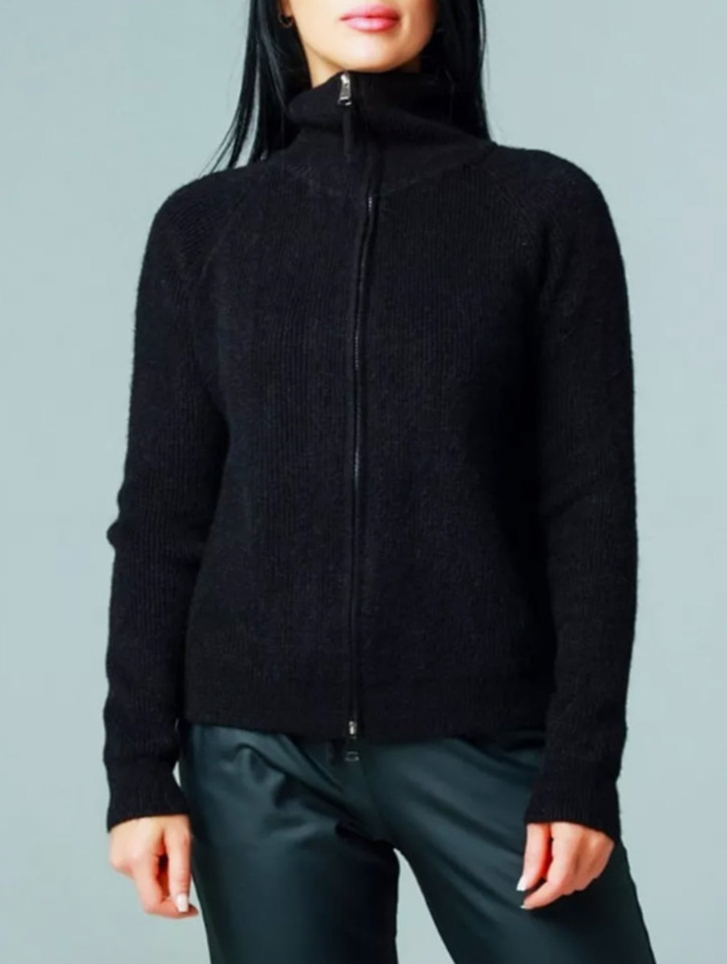 Double-ended zipper knitted cardigan