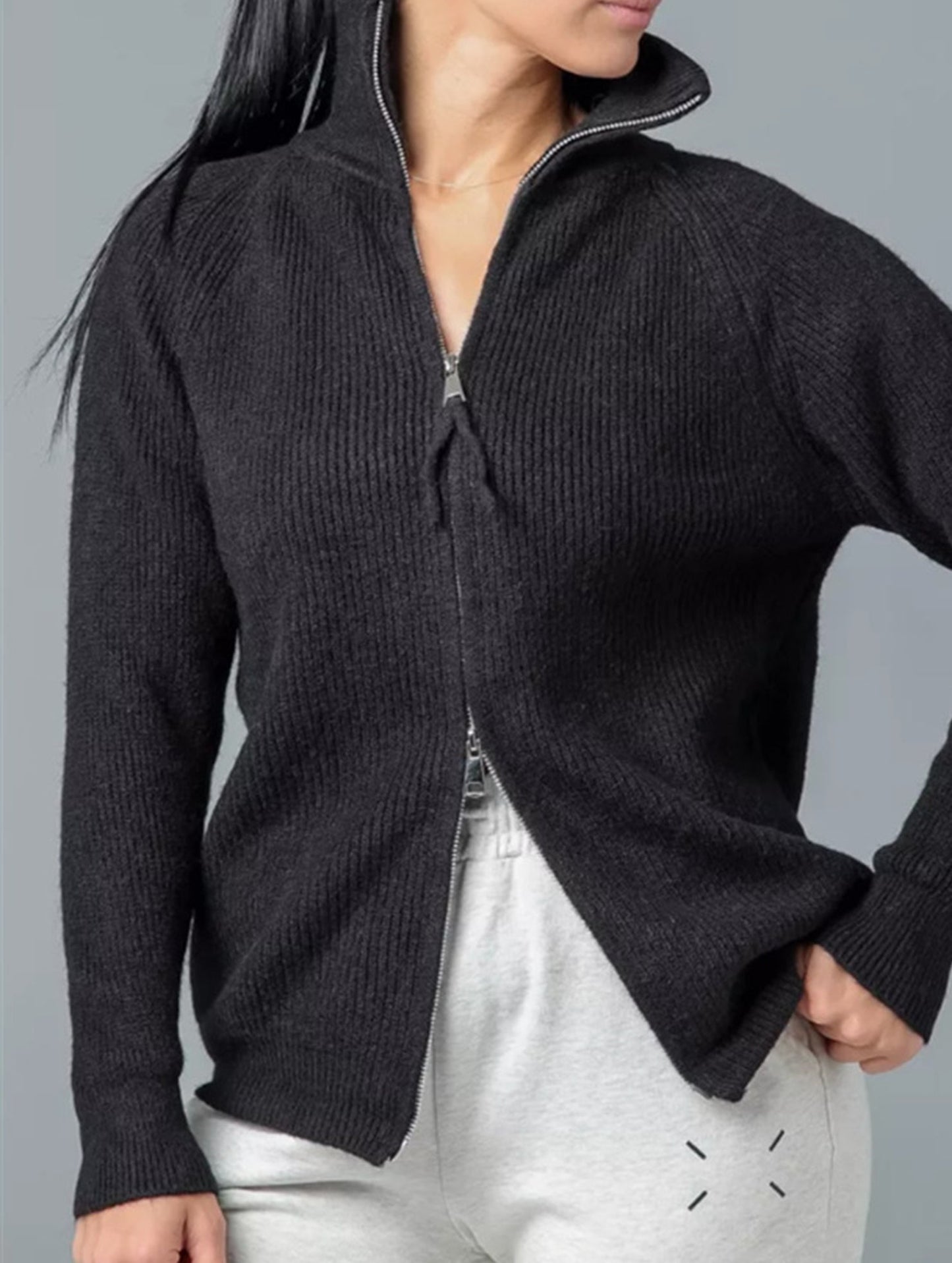 Double-ended zipper knitted cardigan