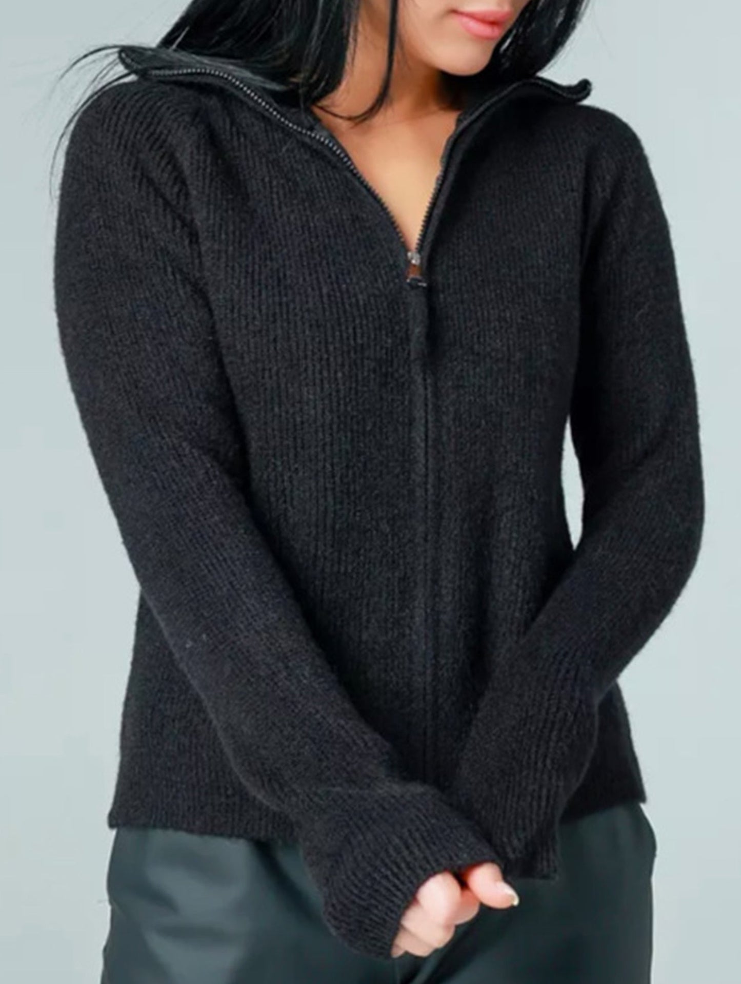 Double-ended zipper knitted cardigan