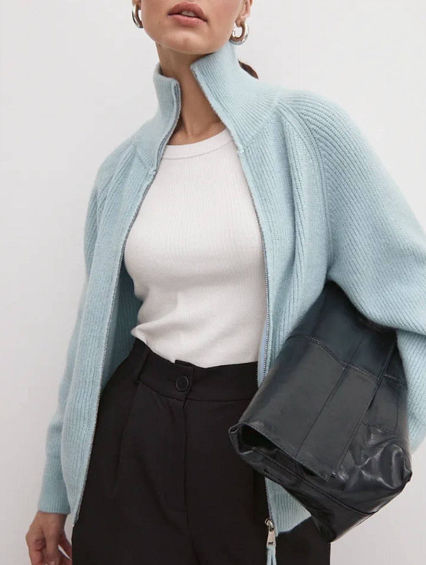 Double-ended zipper knitted cardigan