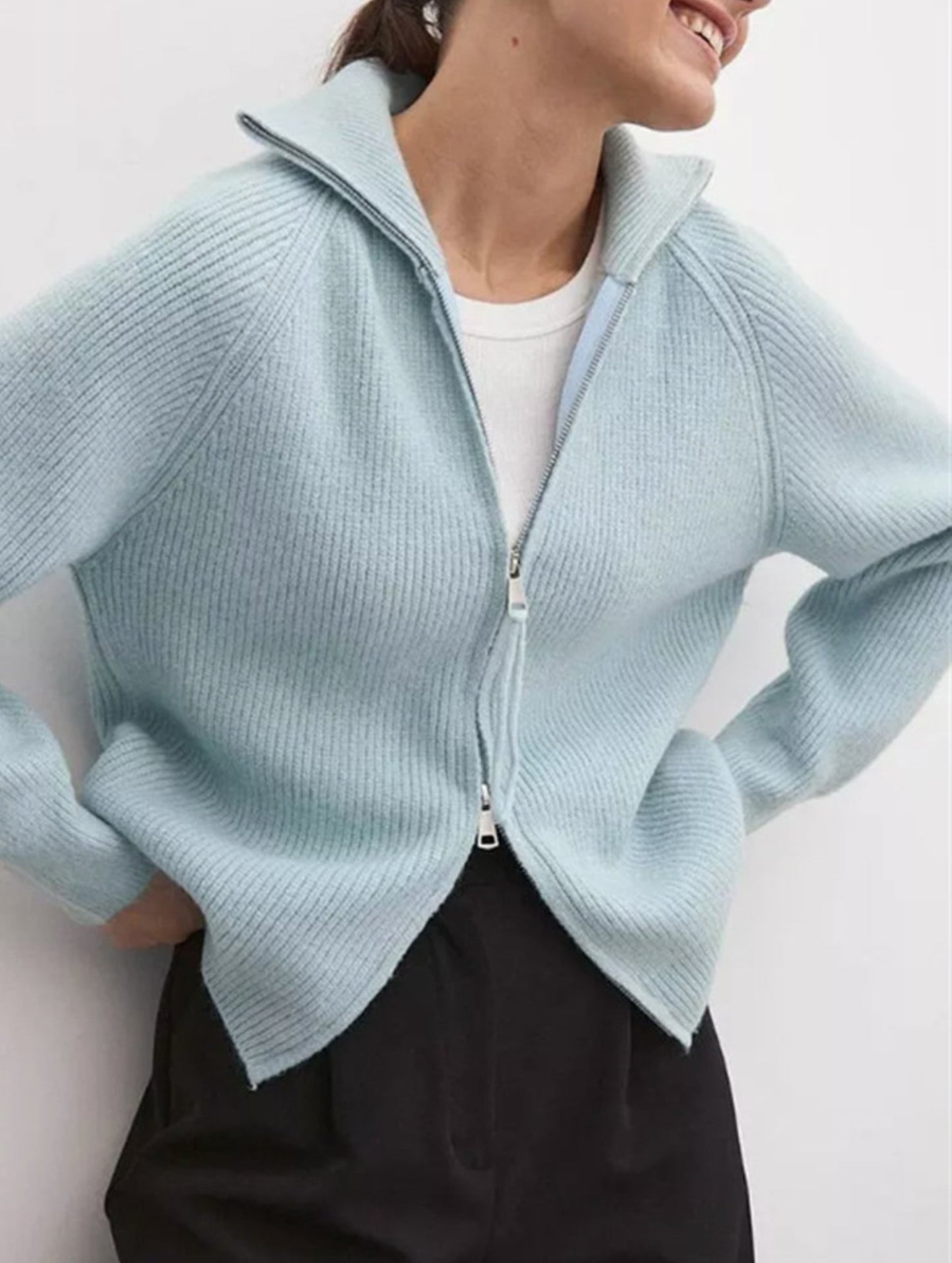 Double-ended zipper knitted cardigan