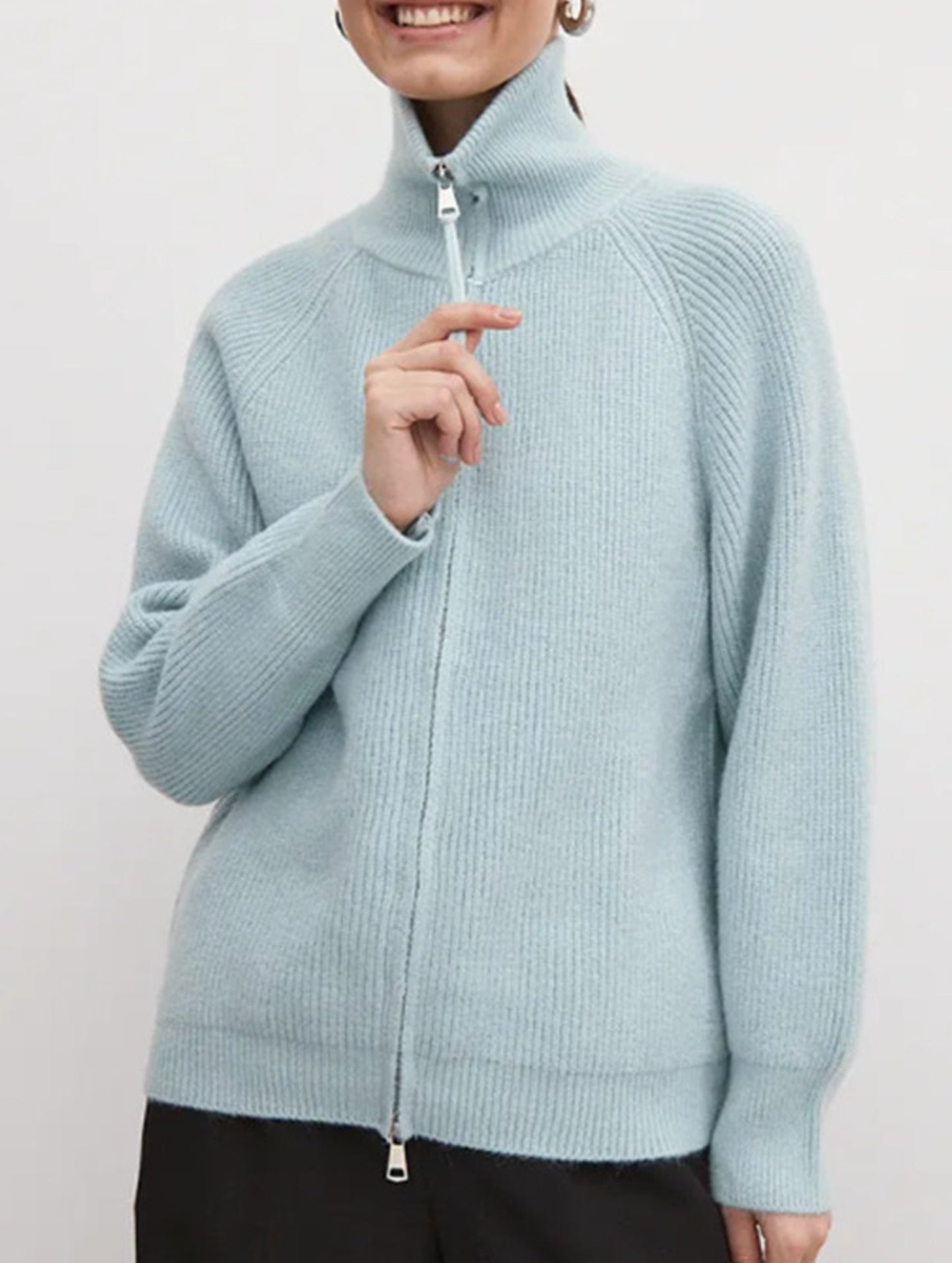 Double-ended zipper knitted cardigan