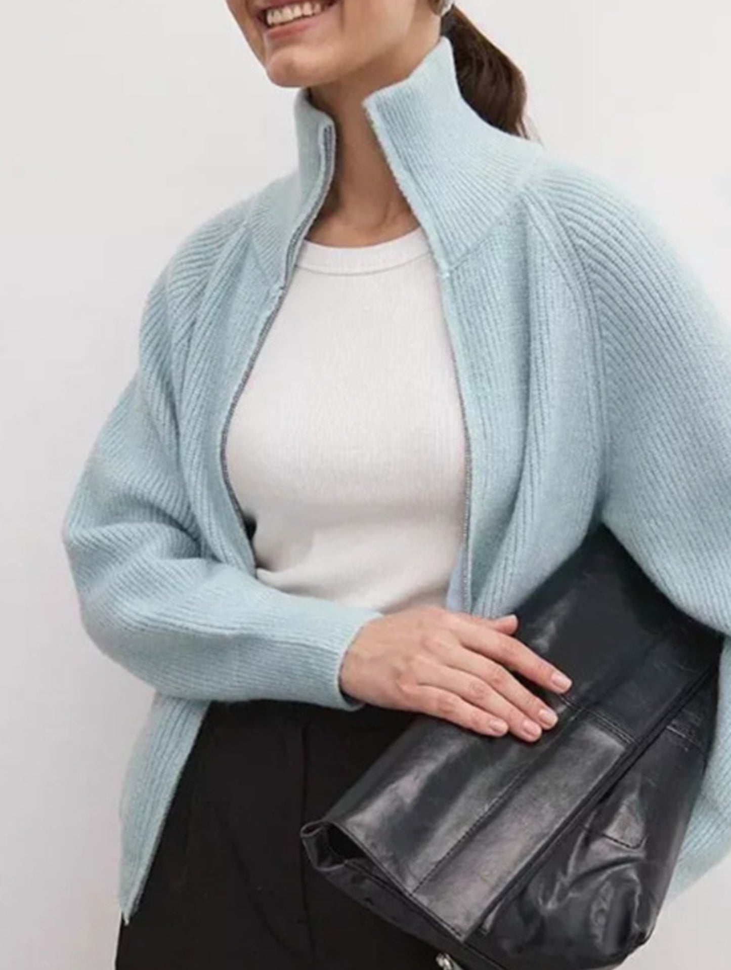 Double-ended zipper knitted cardigan