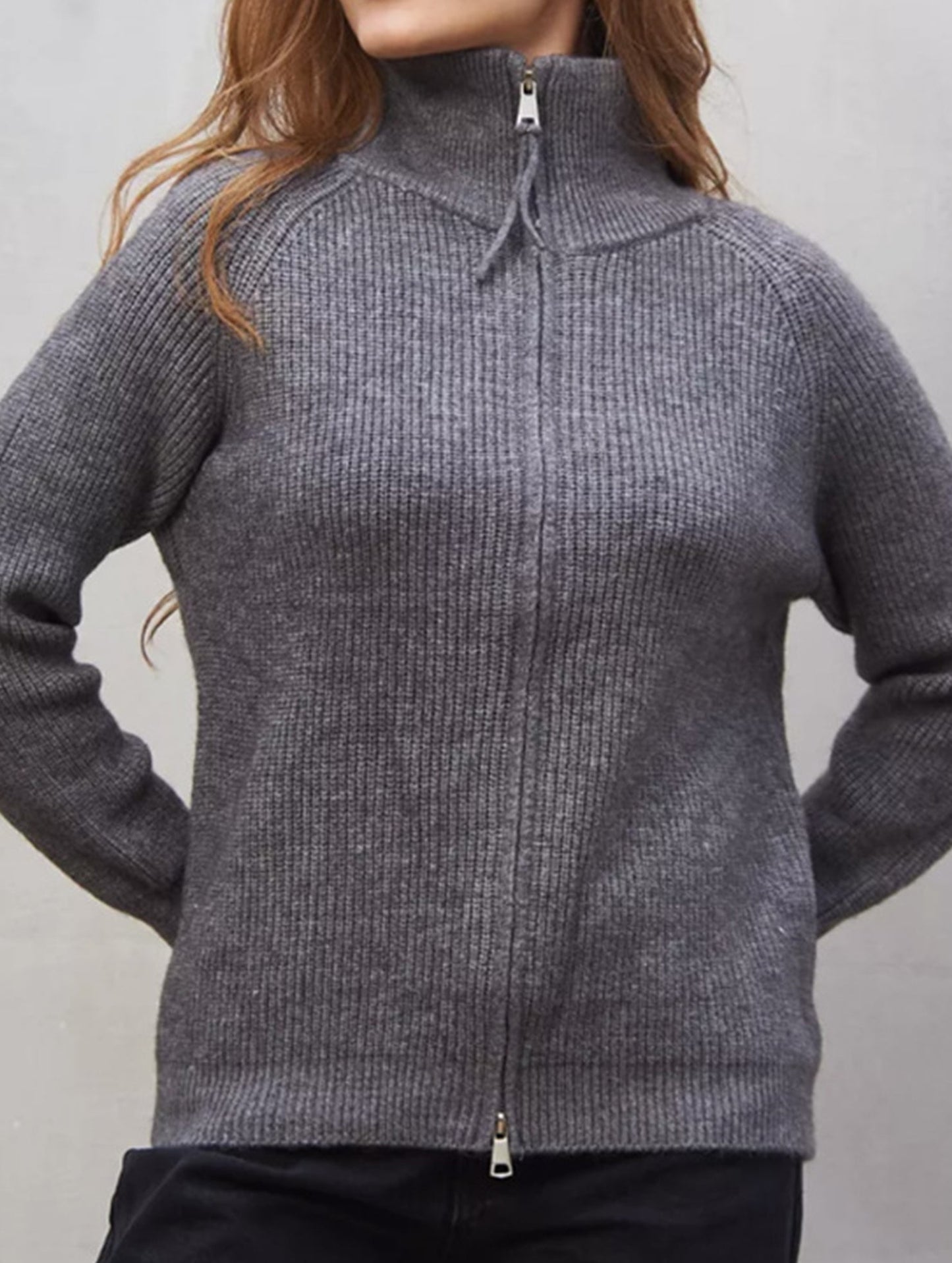 Double-ended zipper knitted cardigan