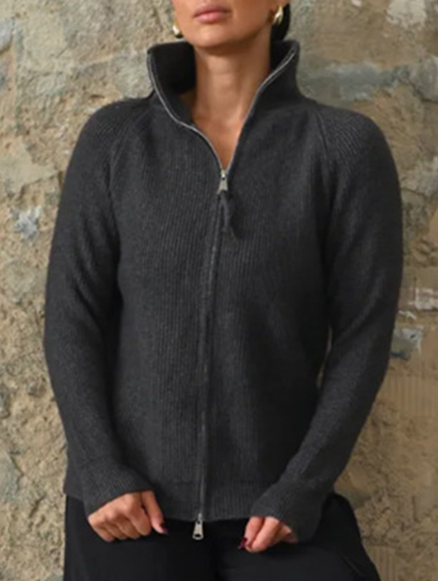 Double-ended zipper knitted cardigan