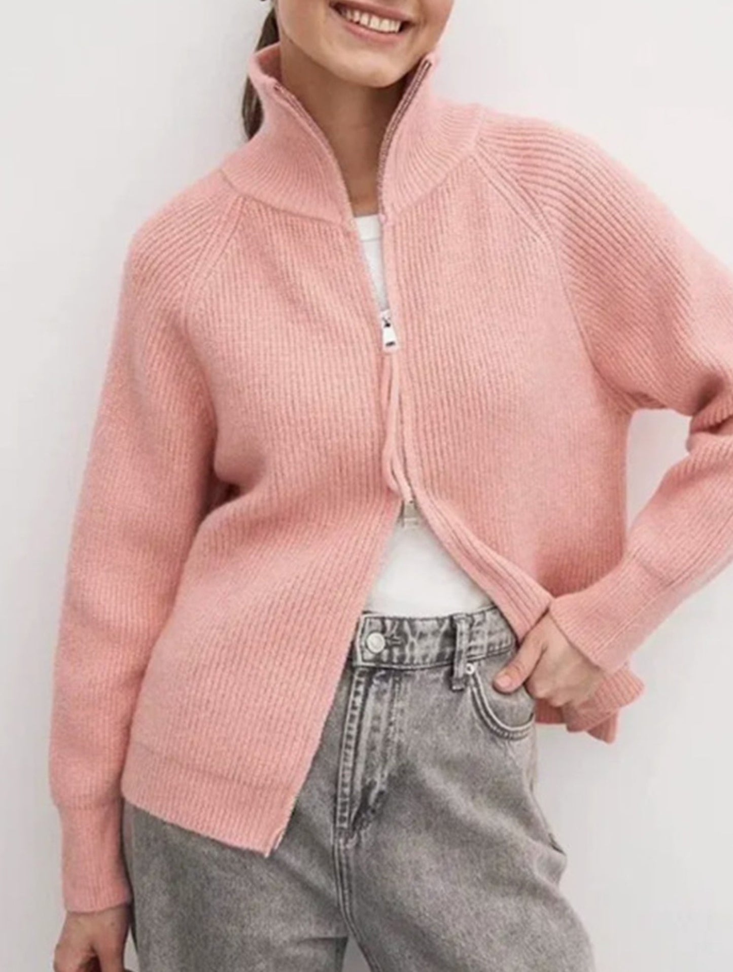Double-ended zipper knitted cardigan