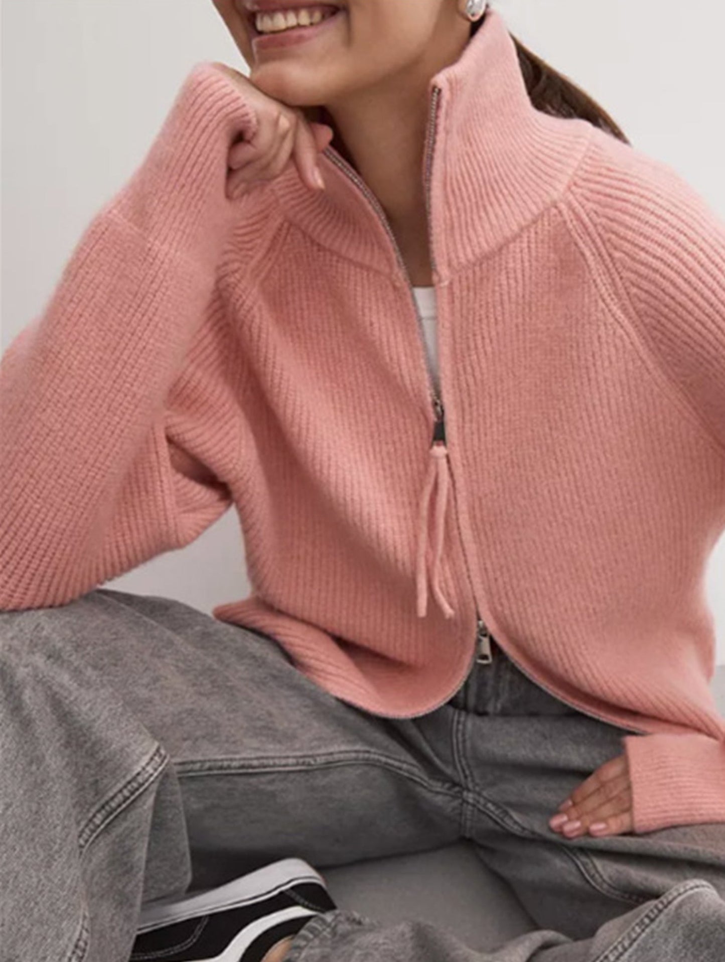 Double-ended zipper knitted cardigan