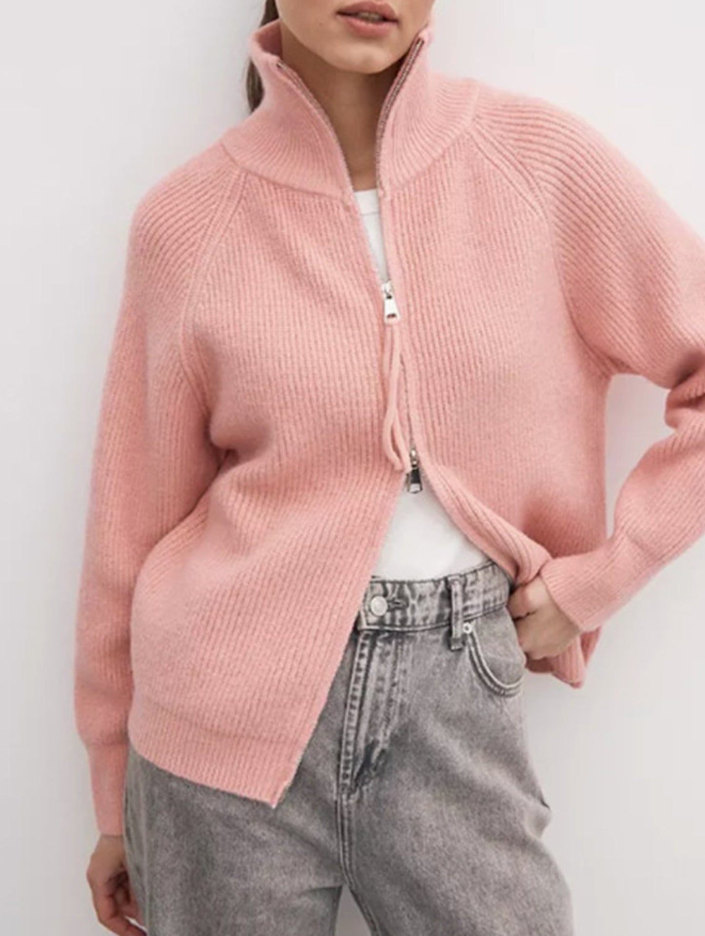 Double-ended zipper knitted cardigan