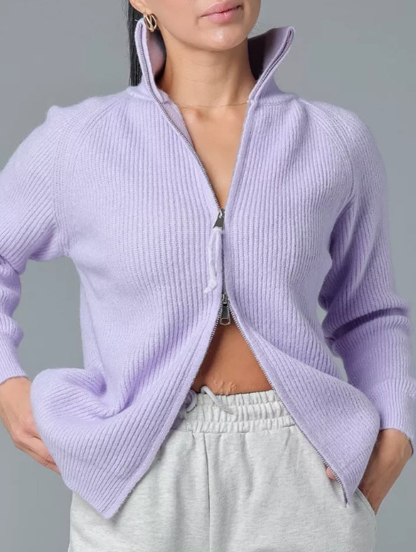 Double-ended zipper knitted cardigan