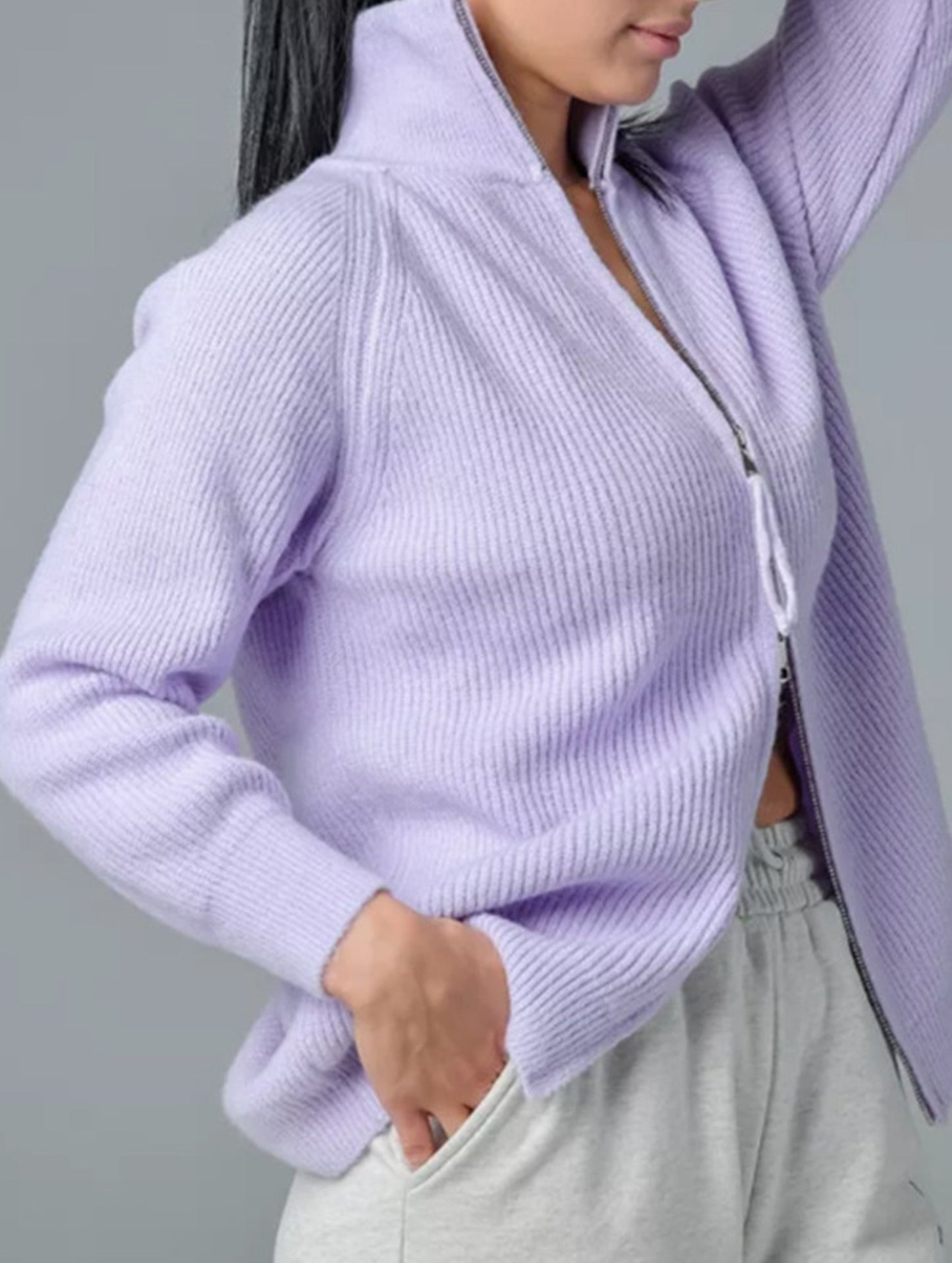 Double-ended zipper knitted cardigan