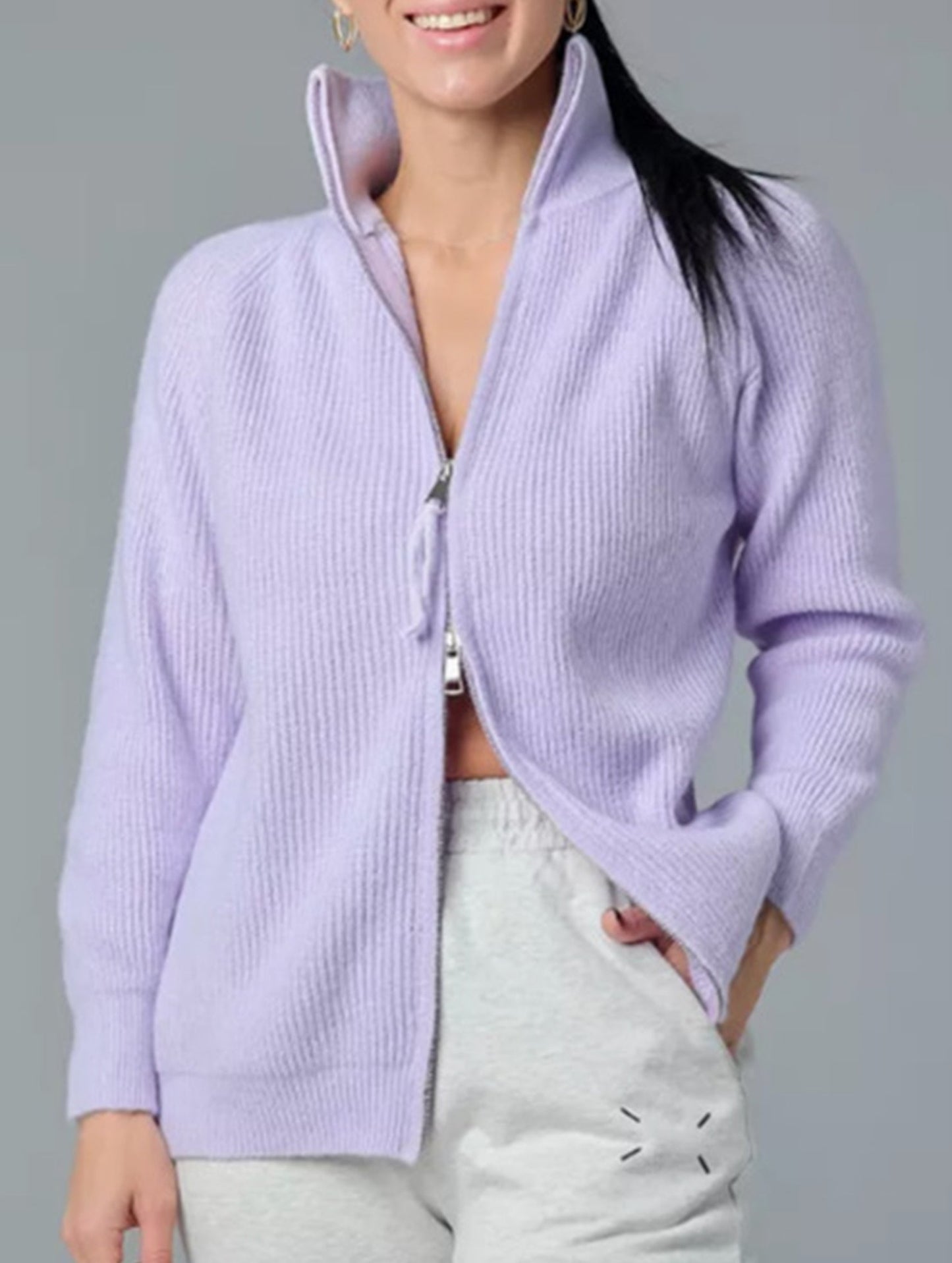 Double-ended zipper knitted cardigan