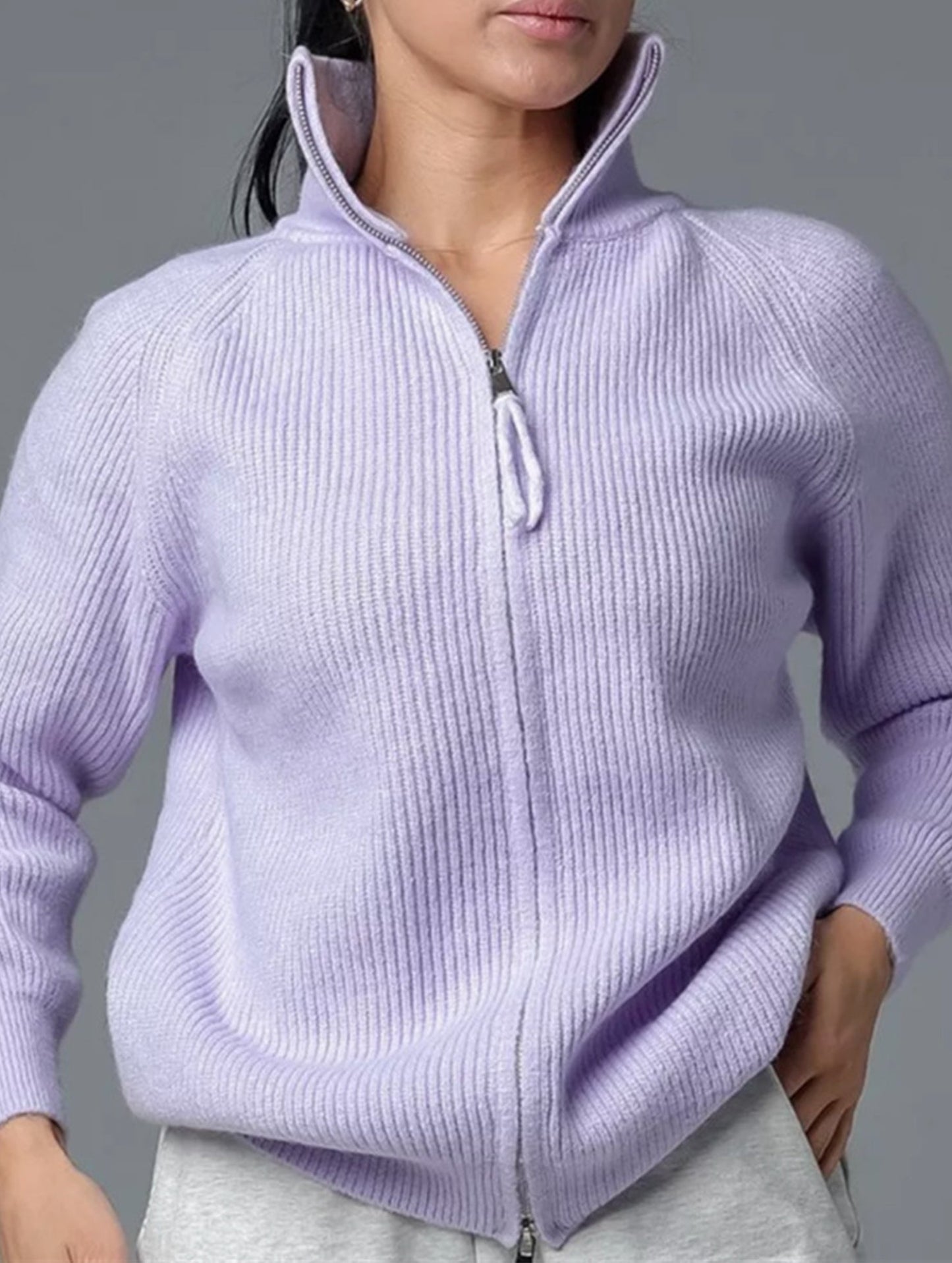 Double-ended zipper knitted cardigan