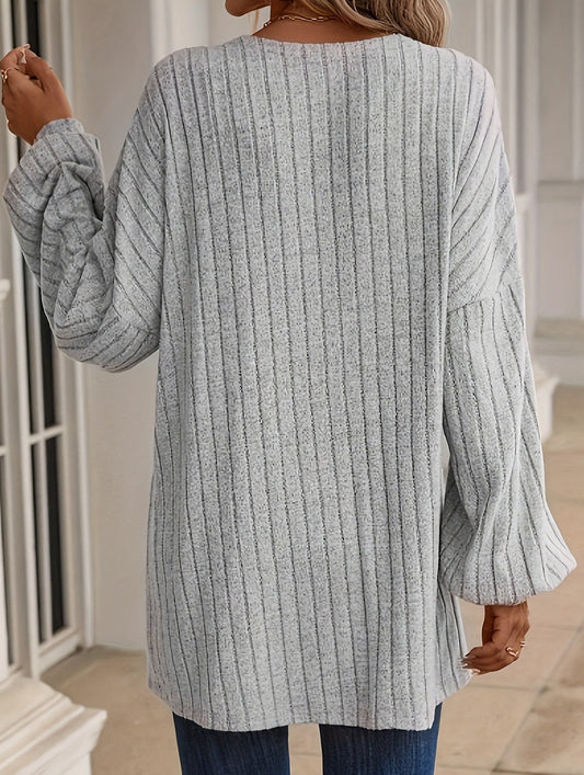 Solid color ribbed cardigan