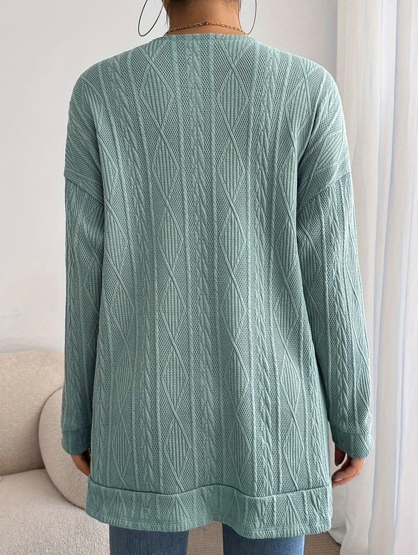 Knitted drop shoulder double pocket cardigan