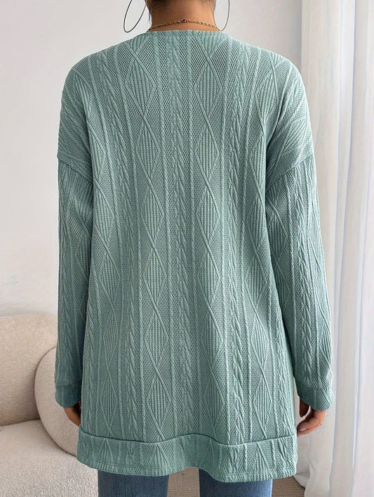 Knitted drop shoulder double pocket cardigan