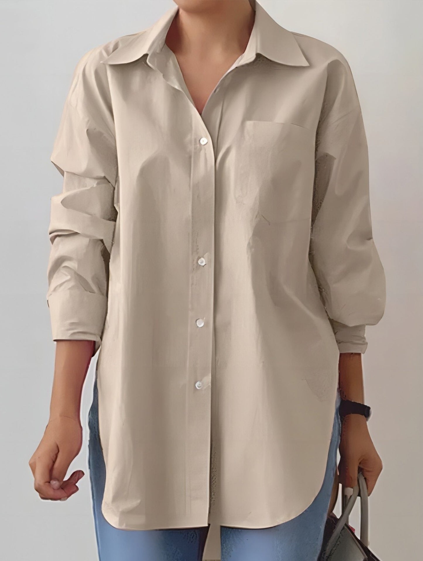 Lapel long-sleeved cardigan shirt