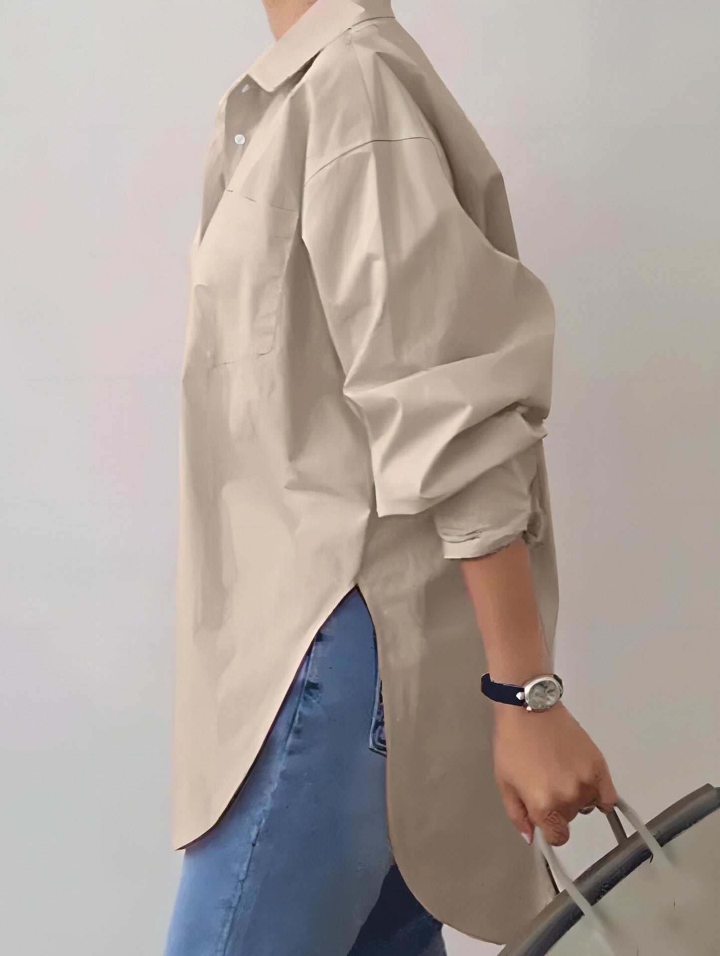 Lapel long-sleeved cardigan shirt