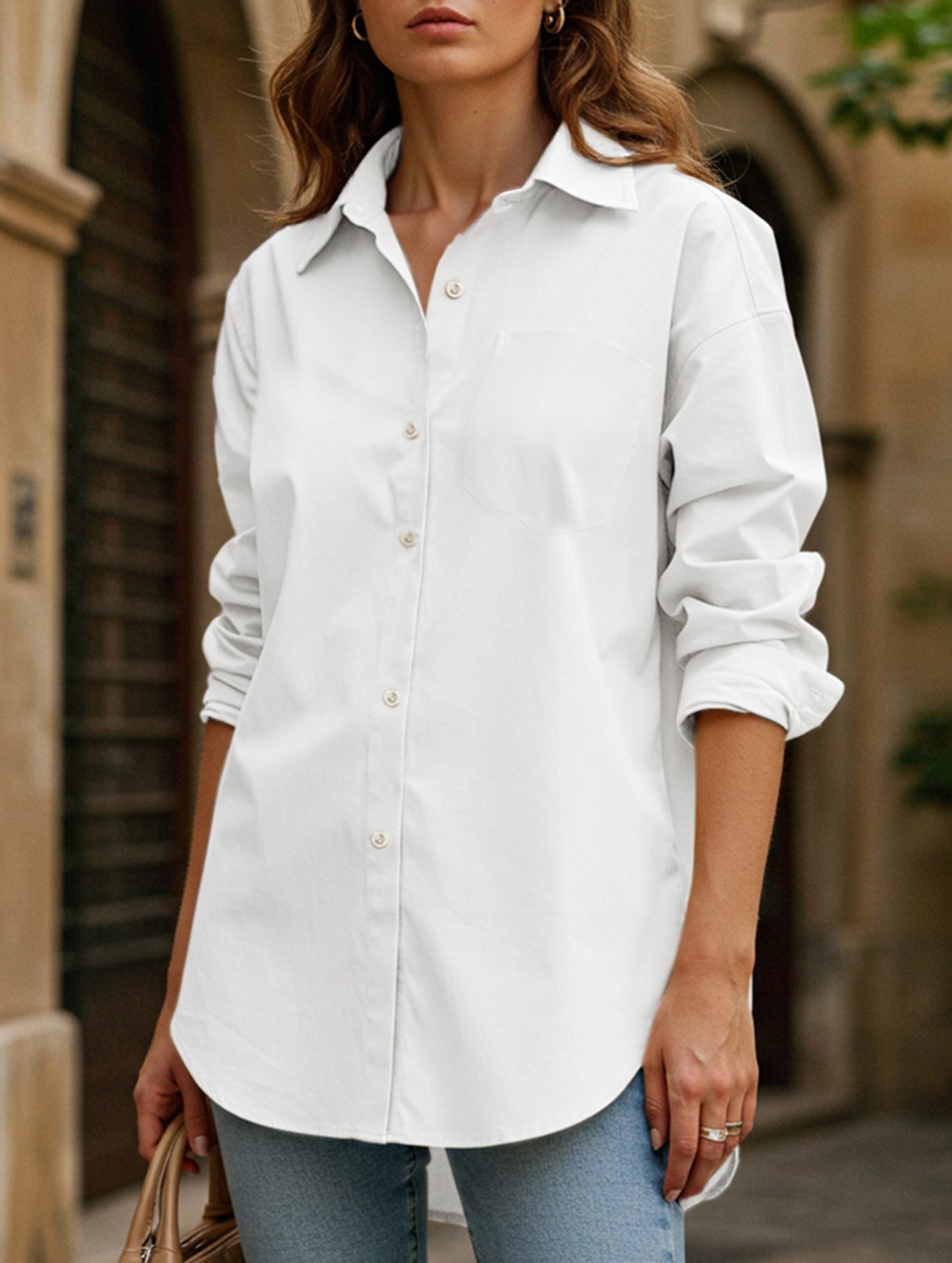 Lapel long-sleeved cardigan shirt
