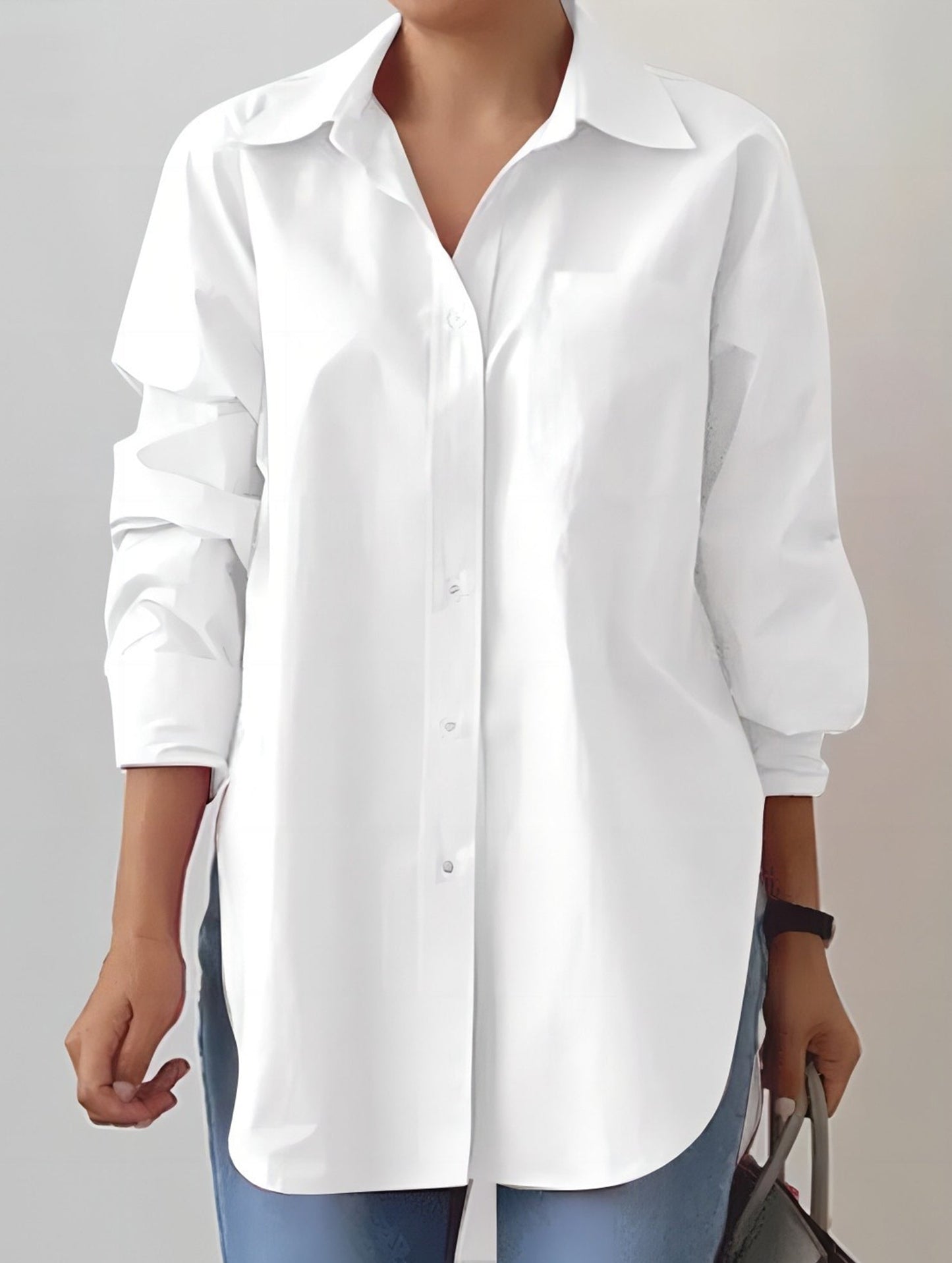 Lapel long-sleeved cardigan shirt