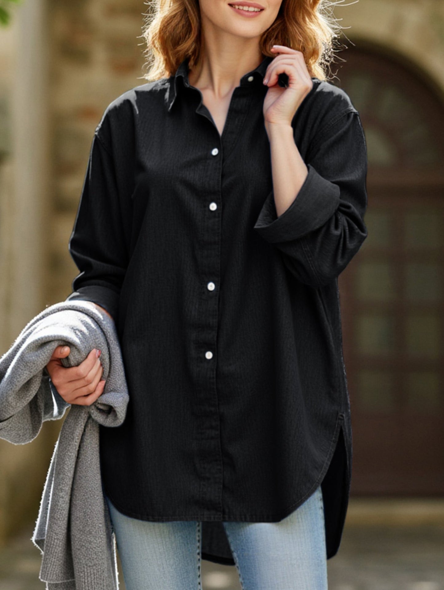 Casual button-down long-sleeved irregular shirt
