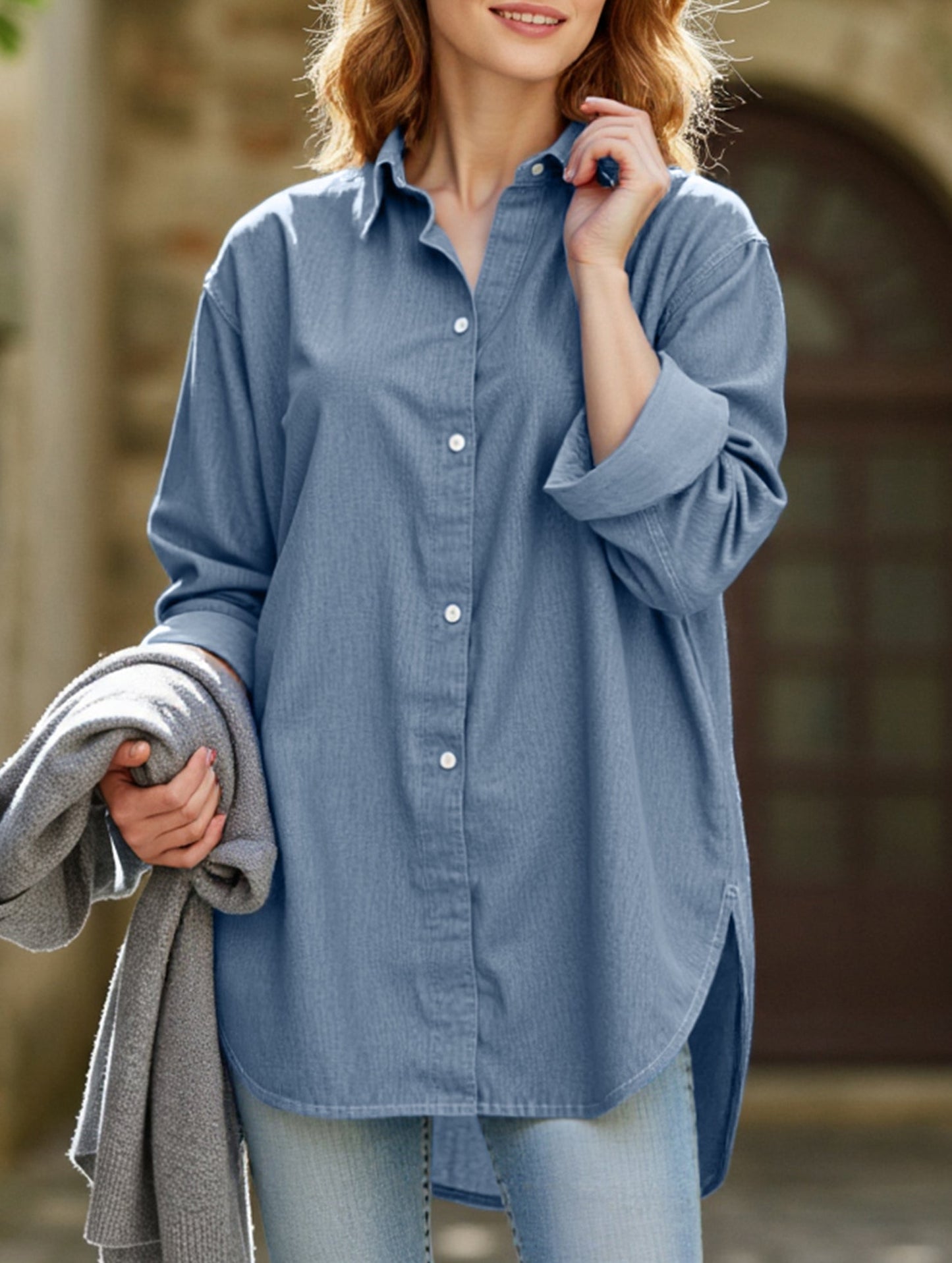 Casual button-down long-sleeved irregular shirt