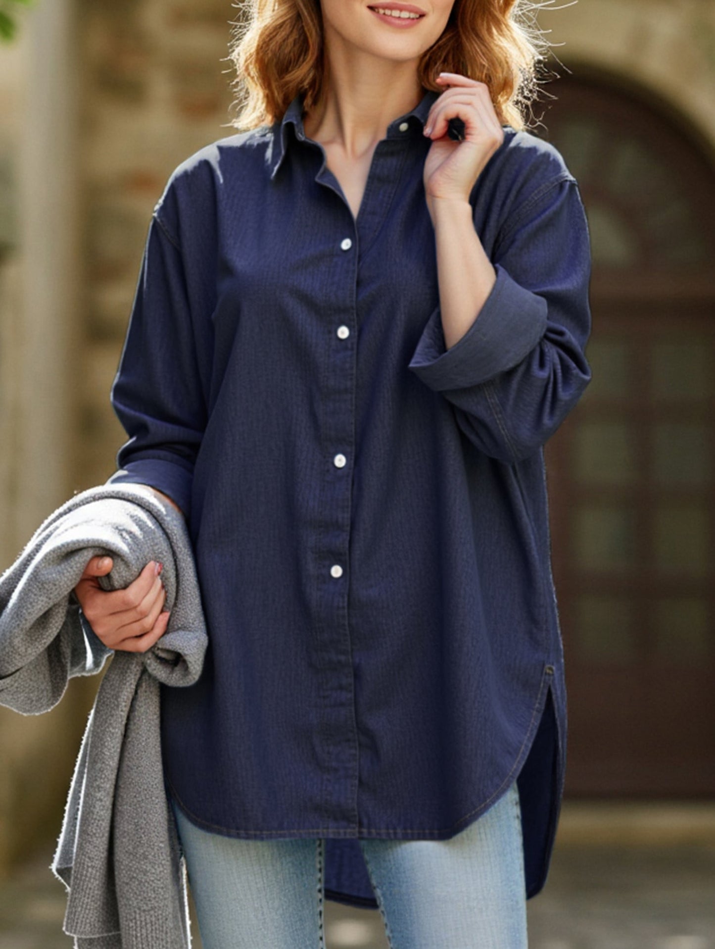 Casual button-down long-sleeved irregular shirt