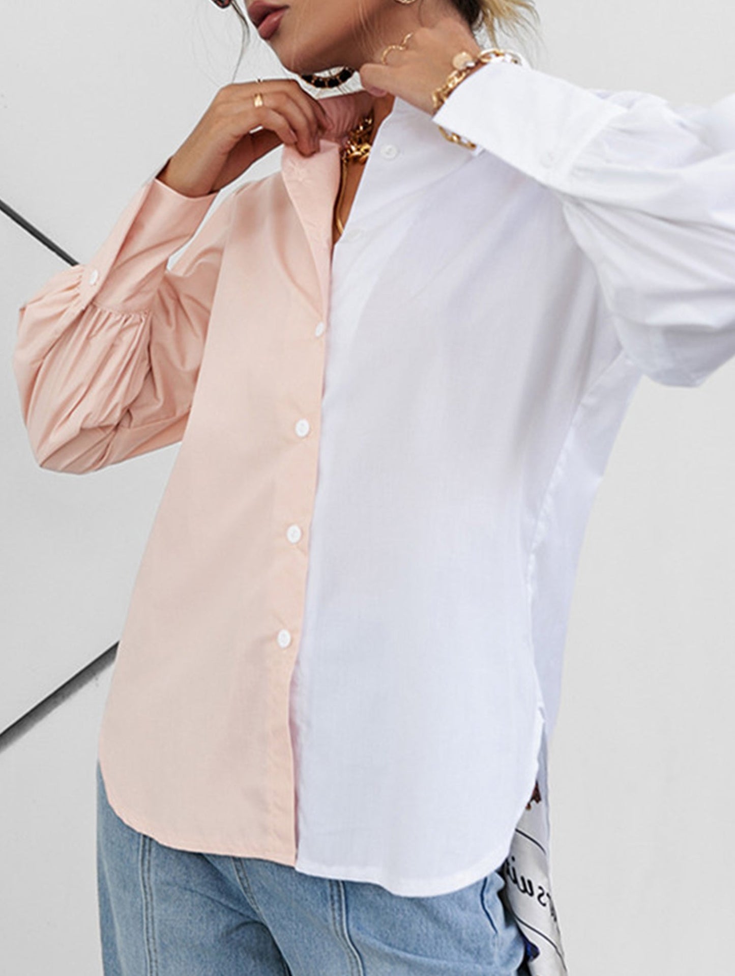 Simple patchwork contrast color shirt