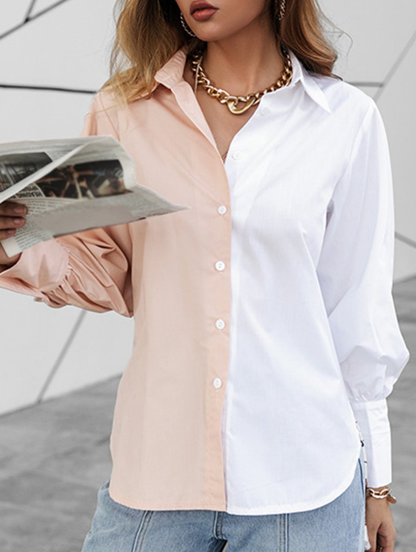 Simple patchwork contrast color shirt