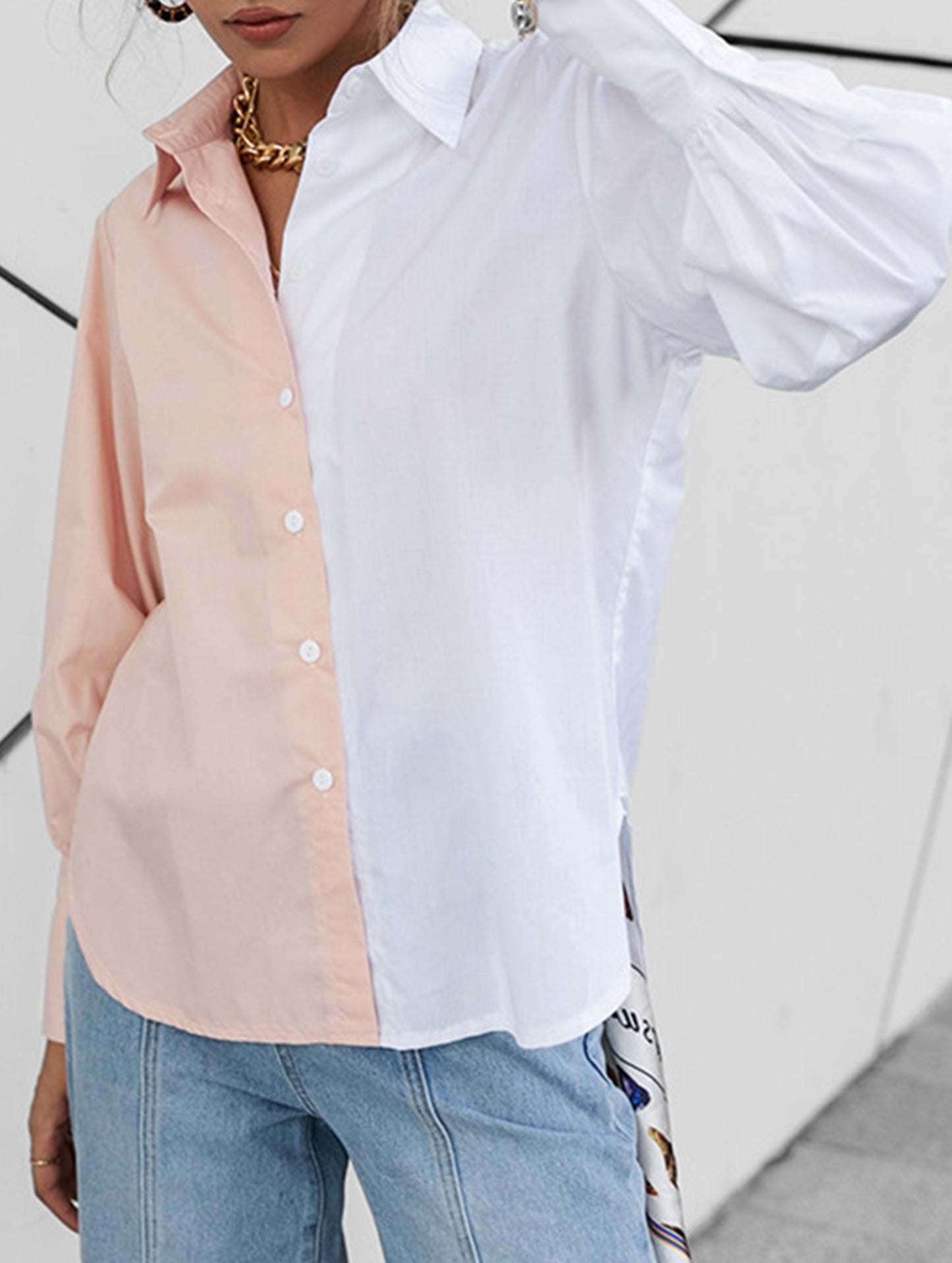 Simple patchwork contrast color shirt