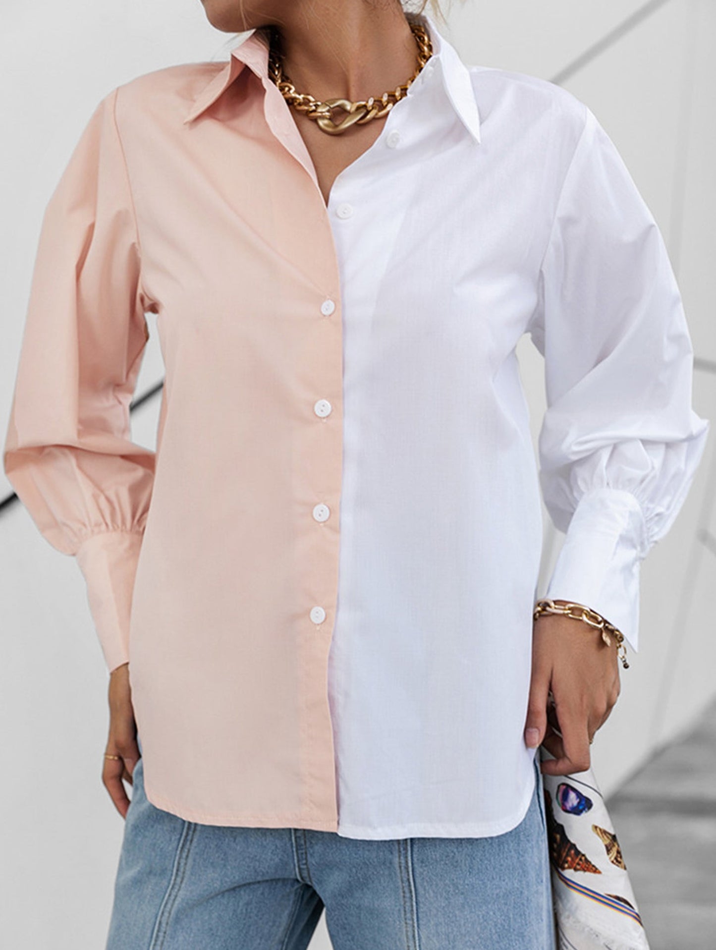 Simple patchwork contrast color shirt