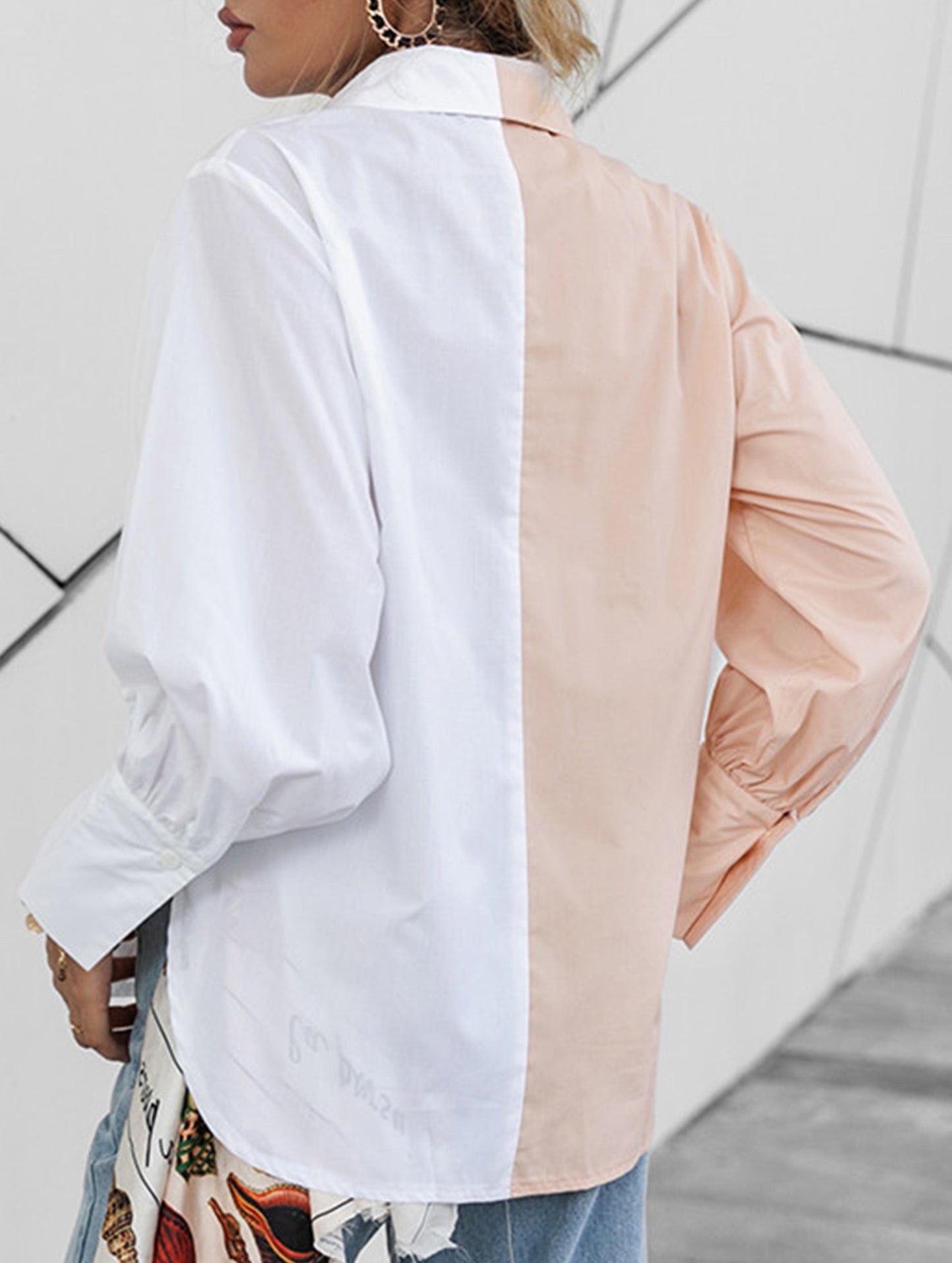 Simple patchwork contrast color shirt