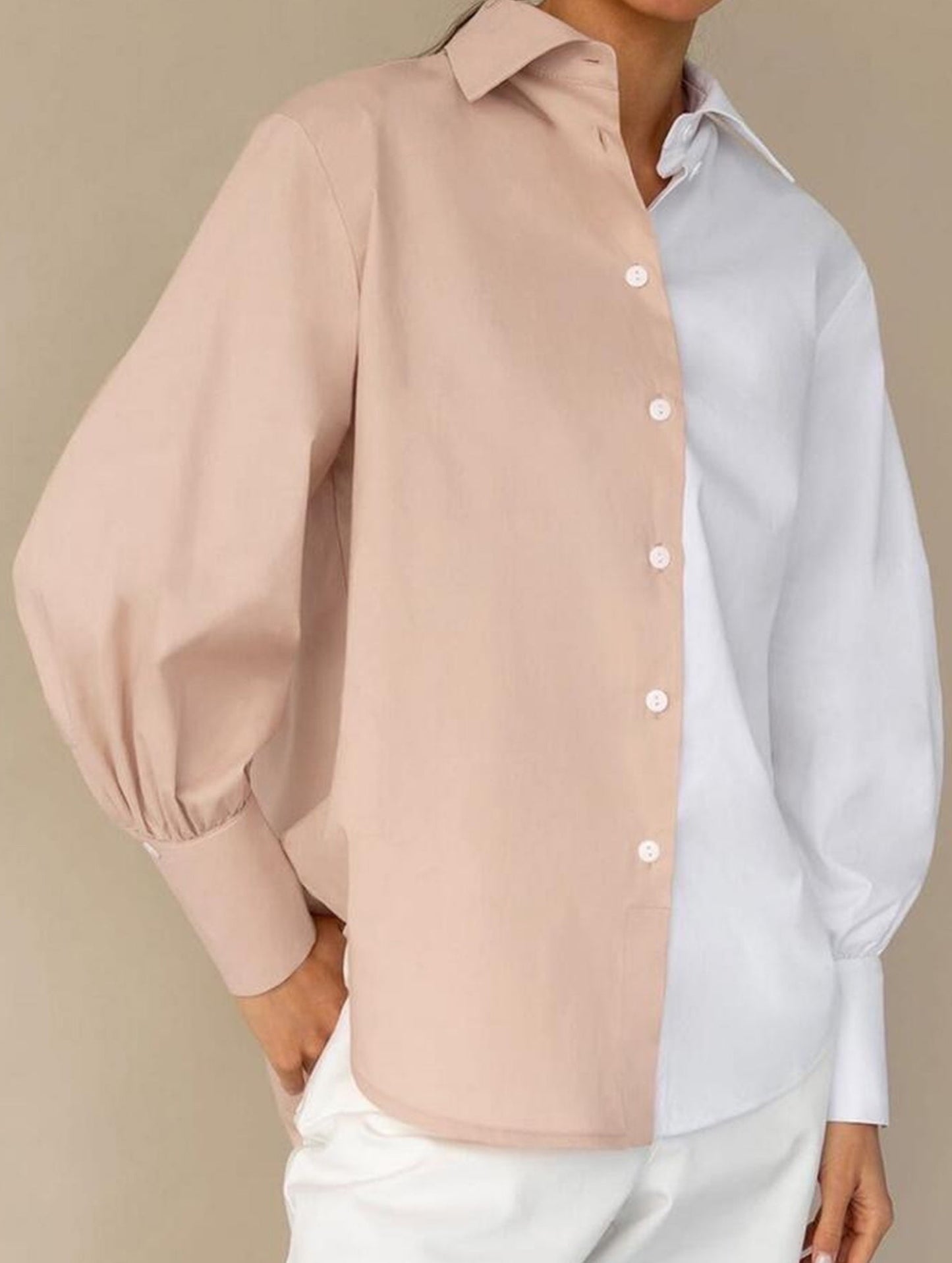 Simple patchwork contrast color shirt