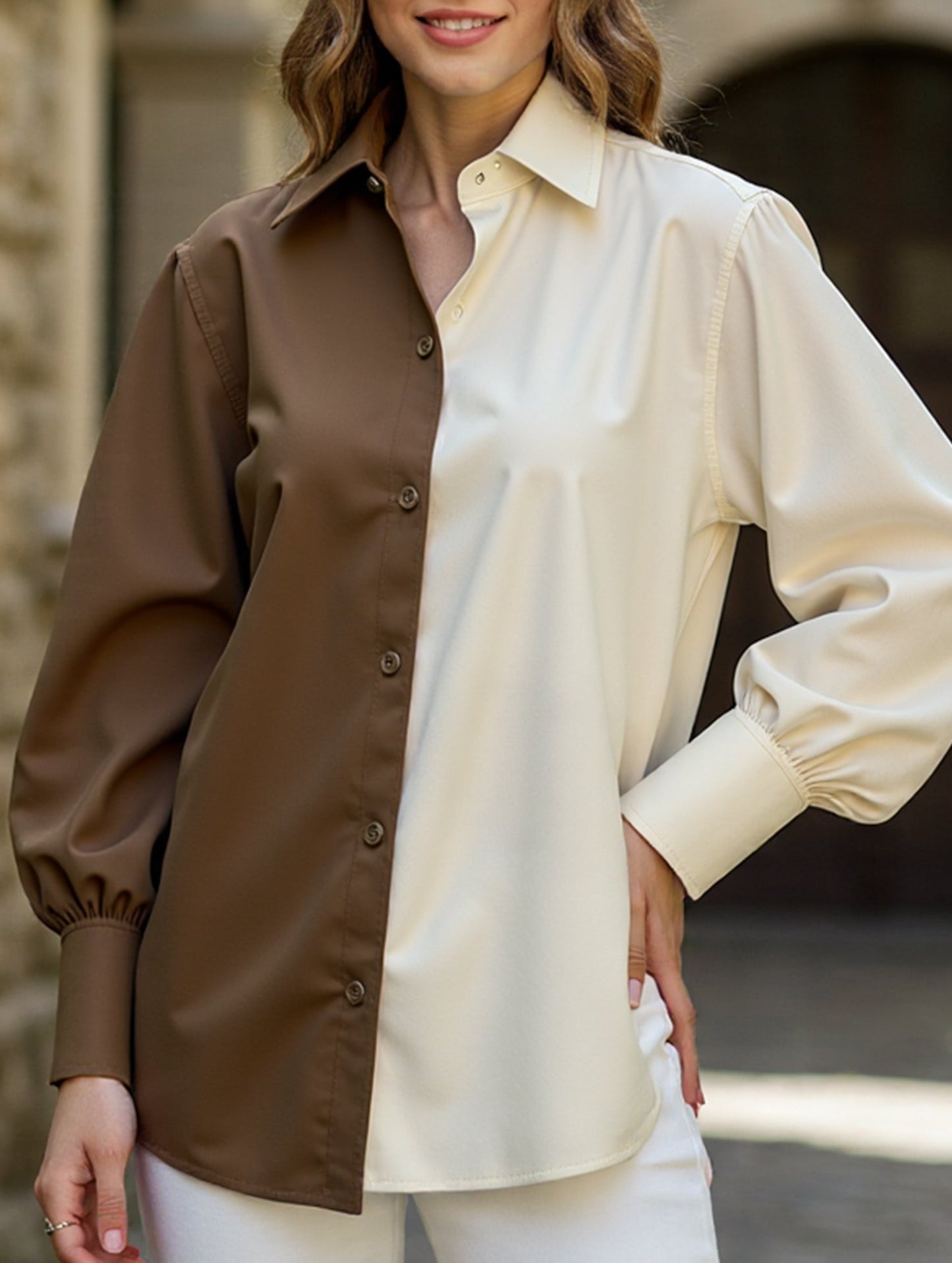 Simple patchwork contrast color shirt