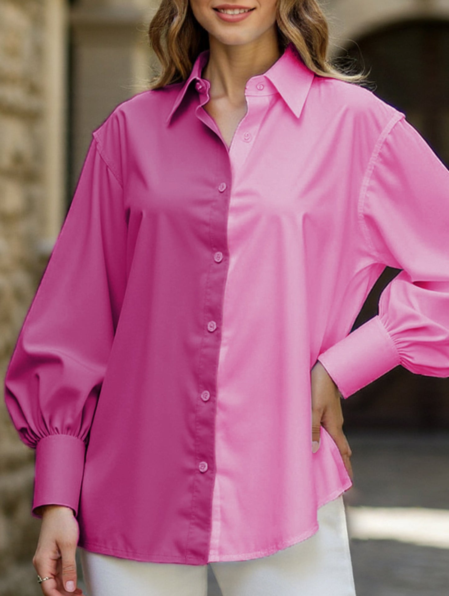 Simple patchwork contrast color shirt