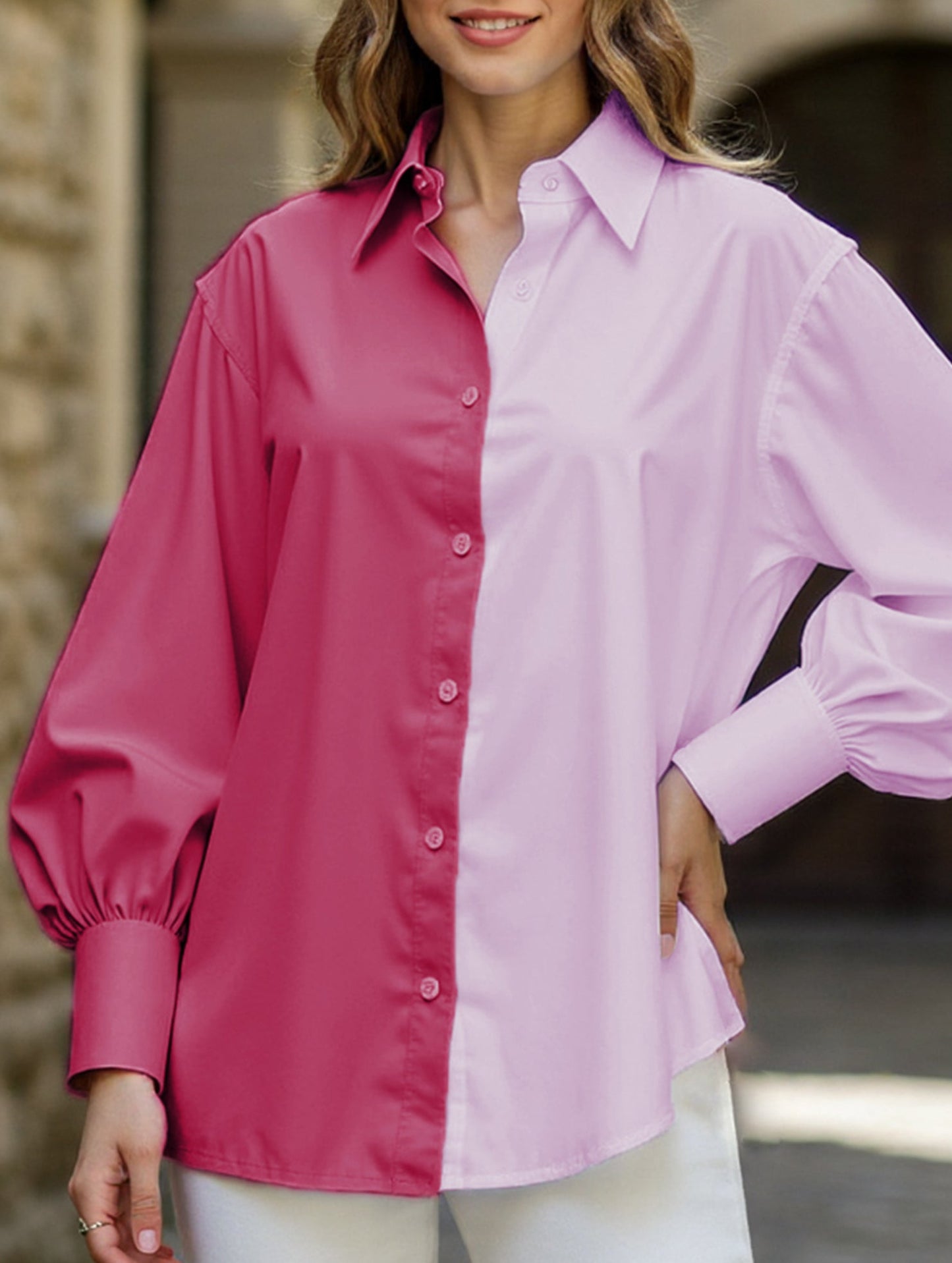 Simple patchwork contrast color shirt