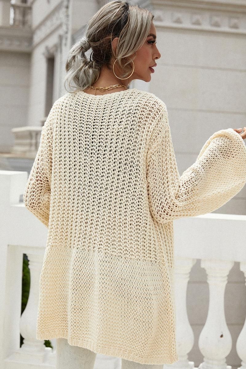CROCHET LONG SLEEVE KNIT CARDIGAN SWEATER COATS - Doublju
