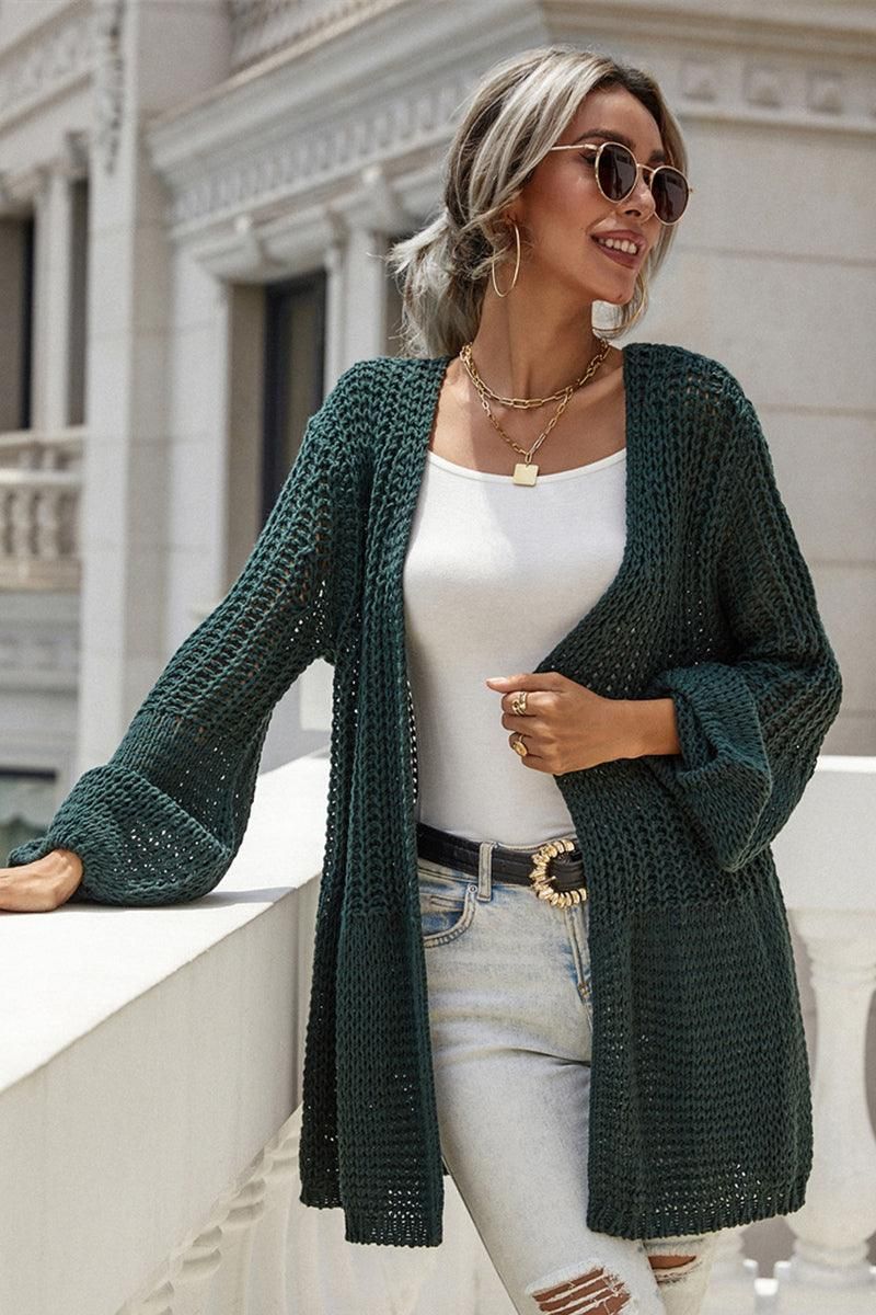 CROCHET LONG SLEEVE KNIT CARDIGAN SWEATER COATS - Doublju